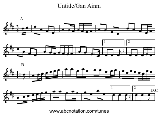 Untitle/Gan Ainm - staff notation
