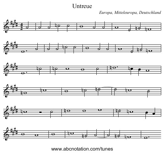 Untreue - staff notation