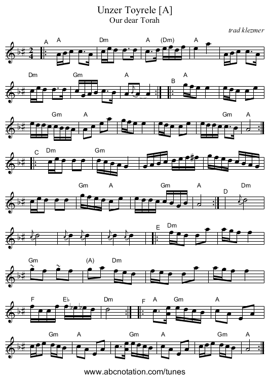 Unzer Toyrele [A] - staff notation