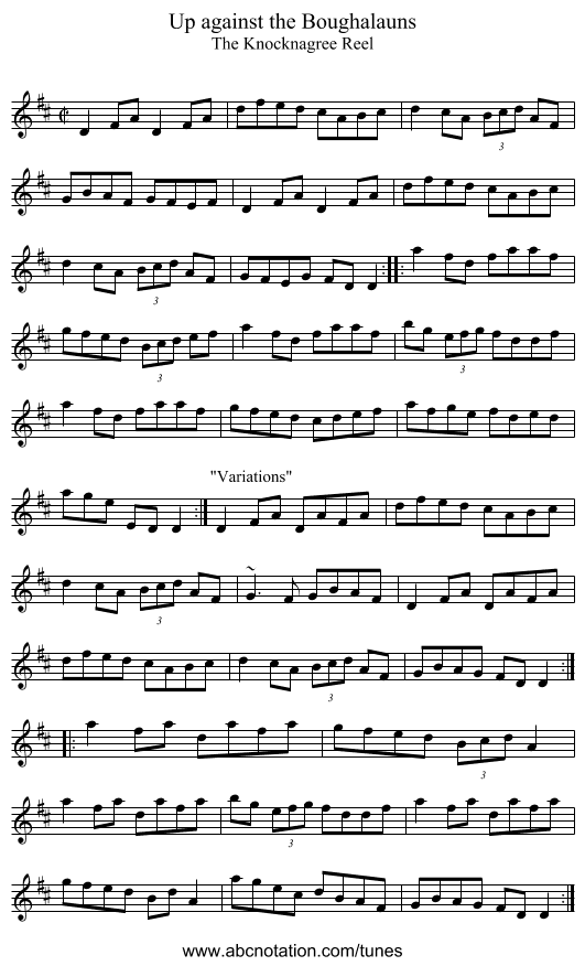 Up against the Boughalauns - staff notation