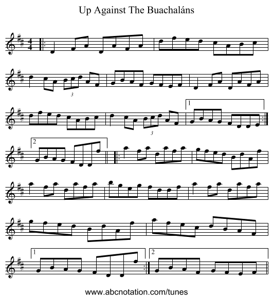 Up Against The Buachaláns - staff notation