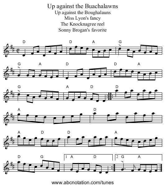 Up against the Buachalawns - staff notation