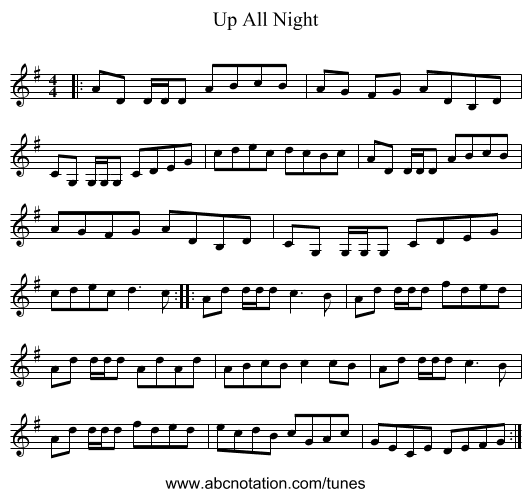 Up All Night - staff notation