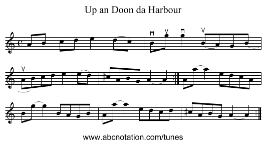 Up an Doon da Harbour - staff notation