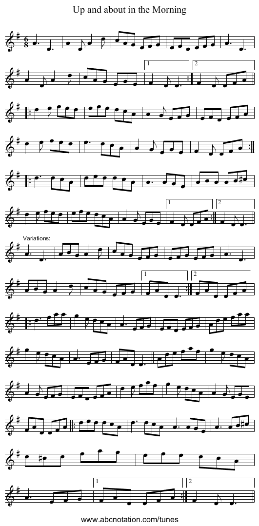 Up and about in the Morning - staff notation