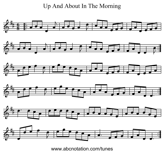 Up And About In The Morning - staff notation