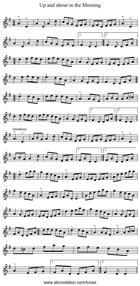 Up and about in the Morning - staff notation