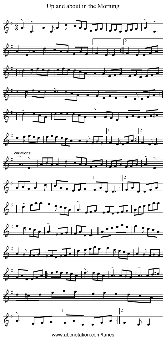 Up and about in the Morning - staff notation
