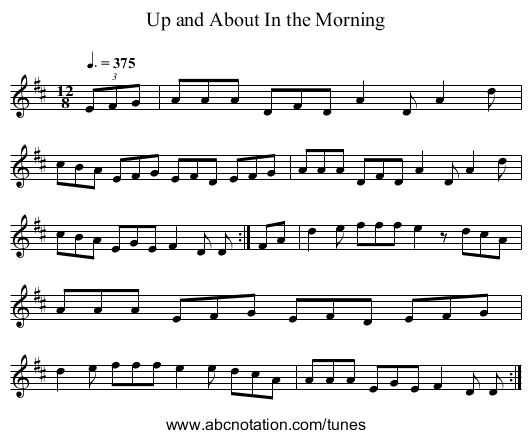 Up and About In the Morning - staff notation