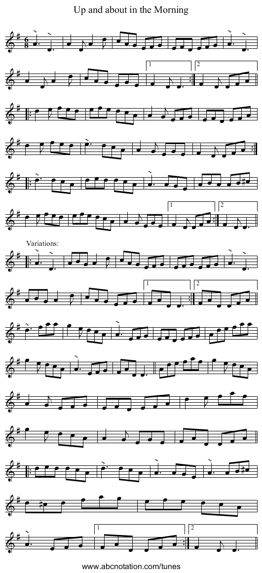 Up and about in the Morning - staff notation