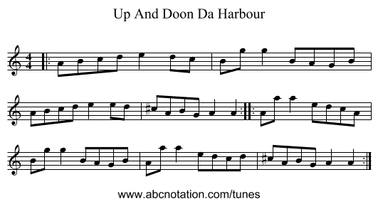 Up And Doon Da Harbour - staff notation