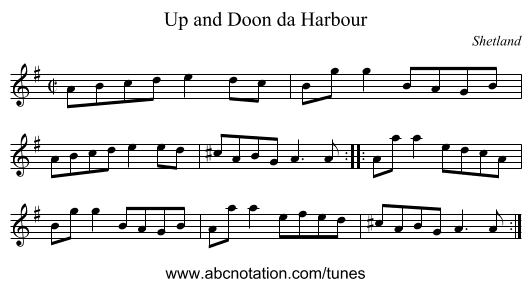 Up and Doon da Harbour - staff notation