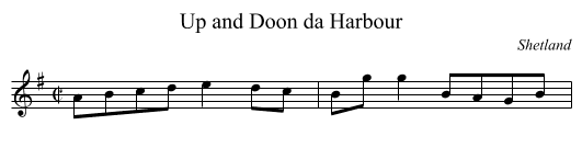 Up and Doon da Harbour - staff notation