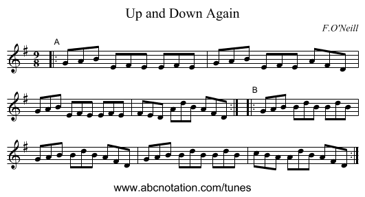 Up and Down Again - staff notation