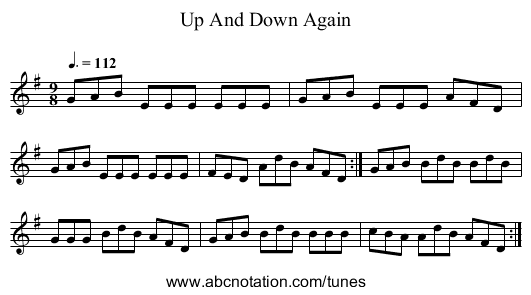 Up And Down Again - staff notation
