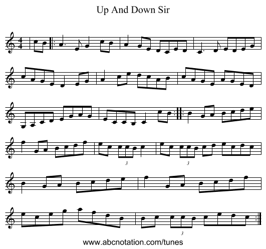 Up And Down Sir - staff notation