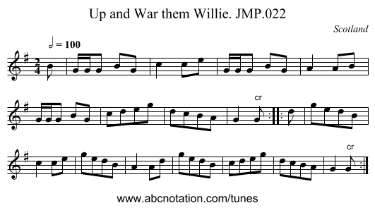 Up and War them Willie. JMP.022 - staff notation