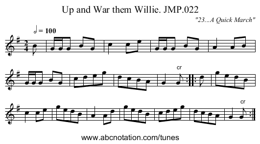 Up and War them Willie. JMP.022 - staff notation