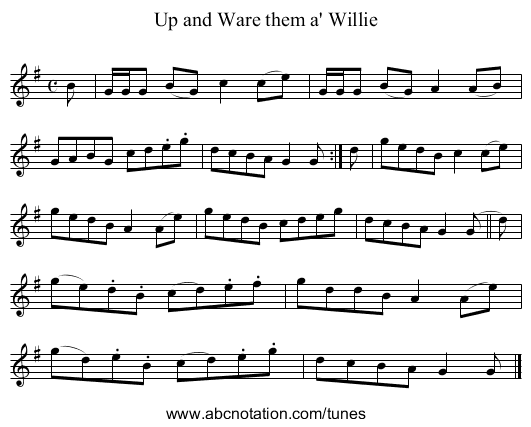 Up and Ware them a' Willie - staff notation