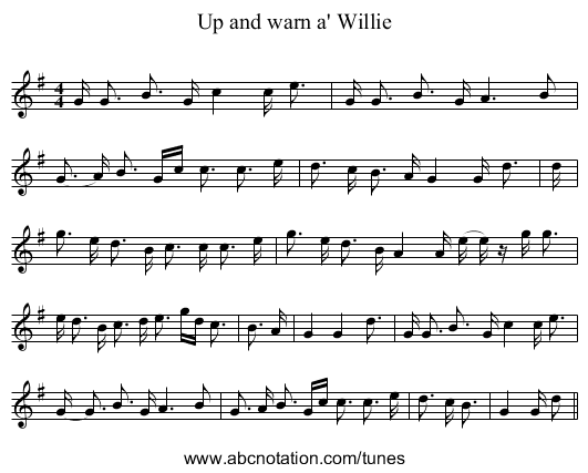 Up and warn a' Willie - staff notation