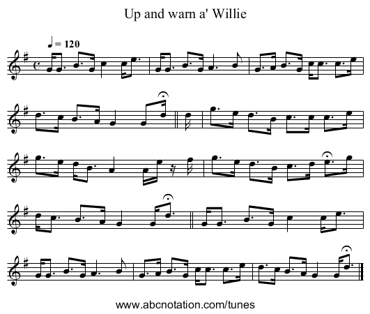 Up and warn a' Willie - staff notation