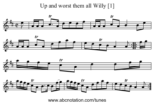 Up and worst them all Willy [1] - staff notation