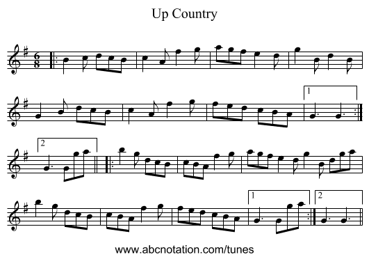 Up Country - staff notation
