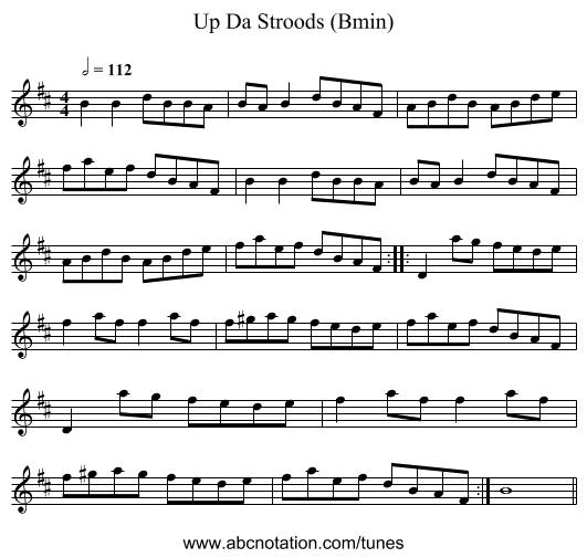 Up Da Stroods (Bmin) - staff notation
