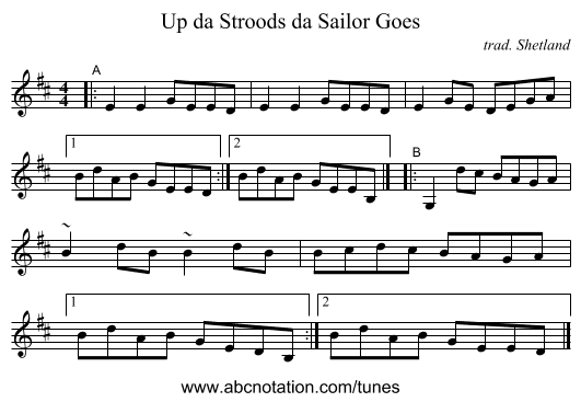 Up da Stroods da Sailor Goes - staff notation