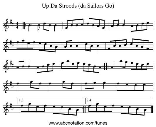 Up Da Stroods (da Sailors Go) - staff notation