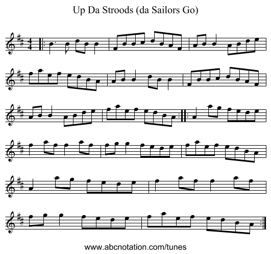 Up Da Stroods (da Sailors Go) - staff notation