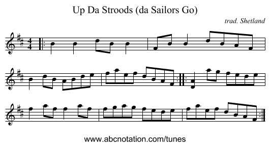 Up Da Stroods (da Sailors Go) - staff notation