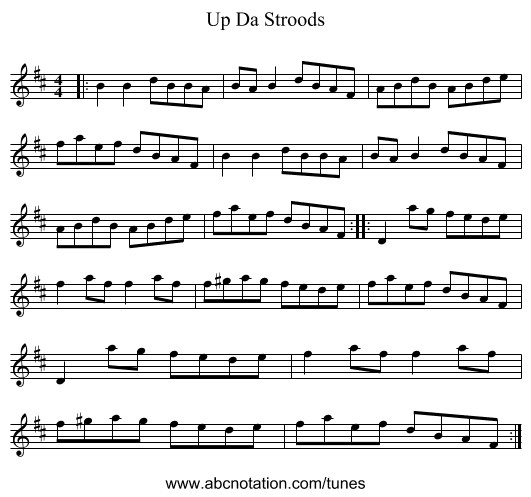 Up Da Stroods - staff notation