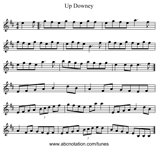 Up Downey - staff notation