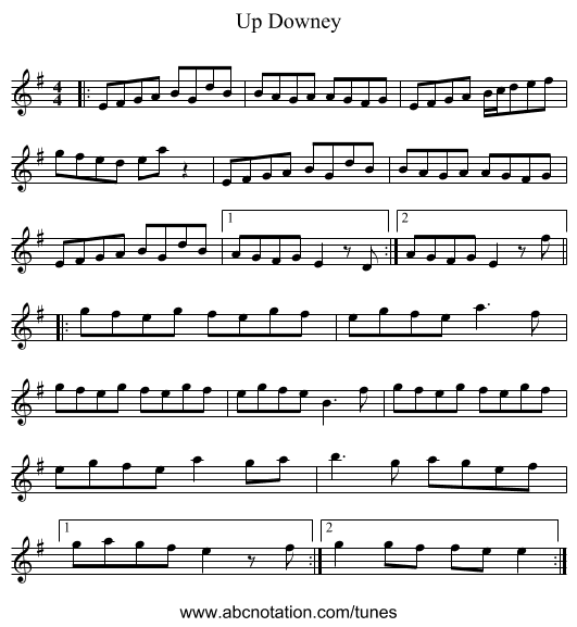 Up Downey - staff notation