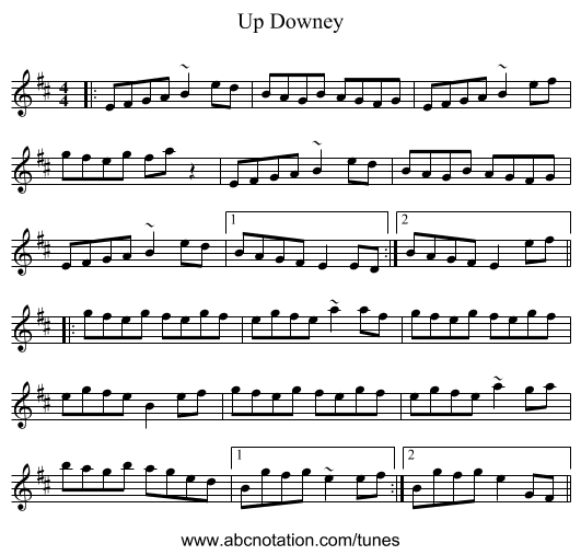 Up Downey - staff notation