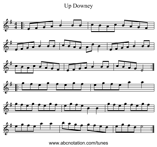 Up Downey - staff notation