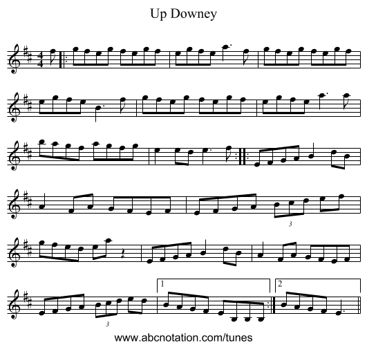 Up Downey - staff notation
