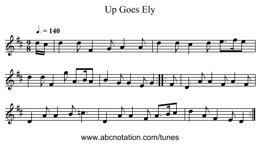 Up Goes Ely - staff notation