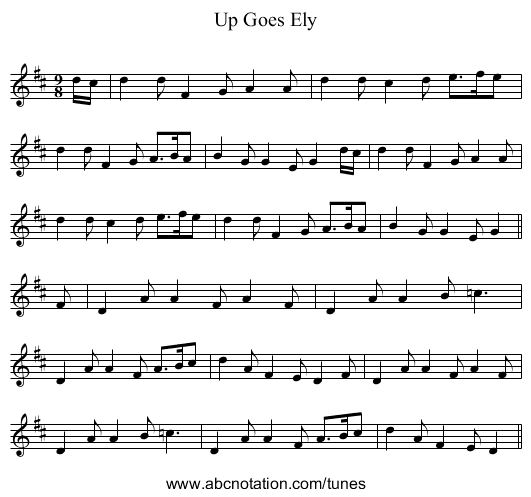 Up Goes Ely - staff notation