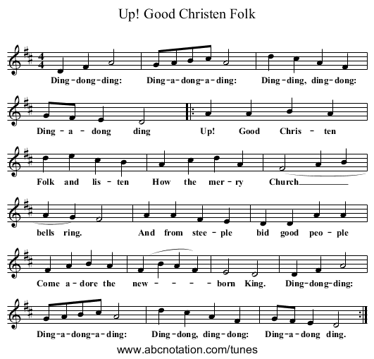 Up! Good Christen Folk - staff notation