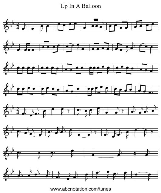 Up In A Balloon - staff notation