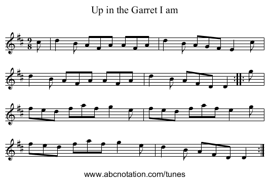 Up in the Garret I am - staff notation