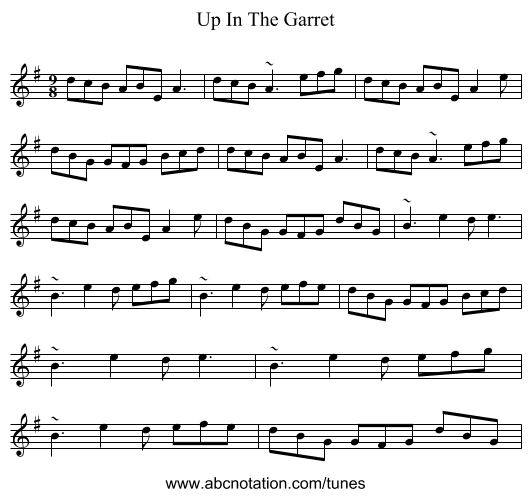 Up In The Garret - staff notation