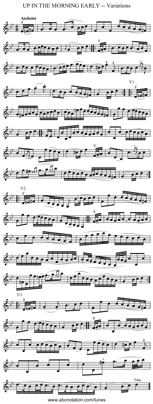UP IN THE MORNING EARLY -- Variations - staff notation