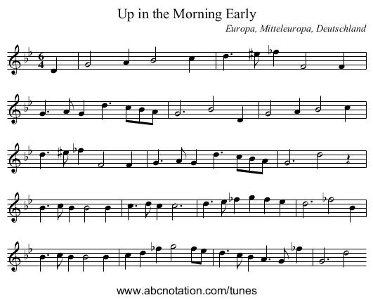 Up in the Morning Early - staff notation