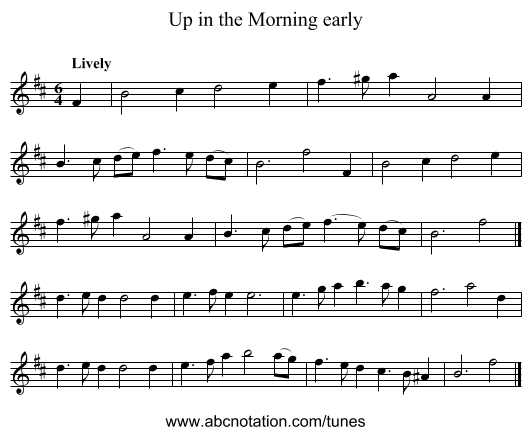 Up in the Morning early - staff notation