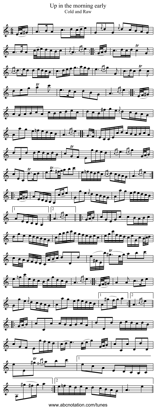 Up in the morning early - staff notation