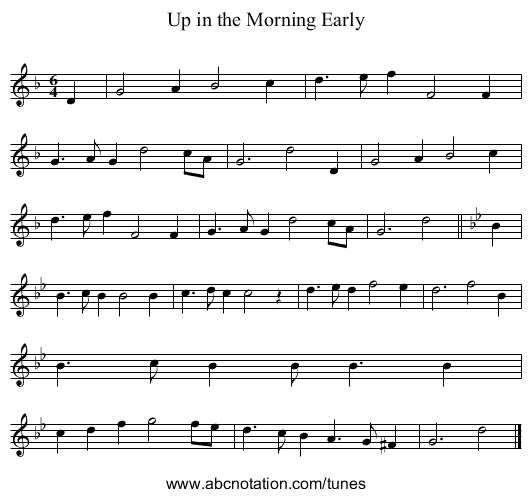 Up in the Morning Early - staff notation