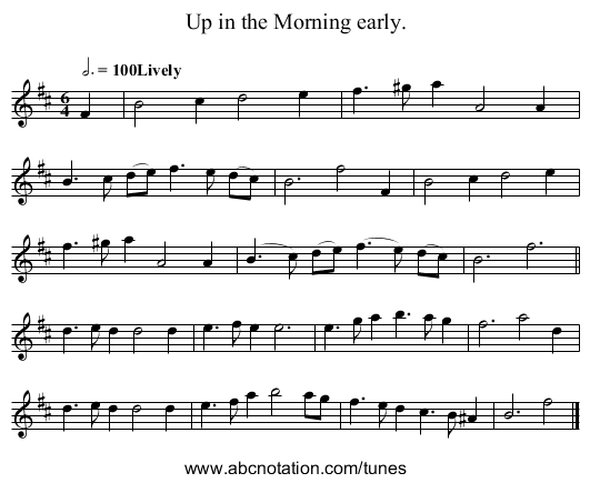 Up in the Morning early. - staff notation